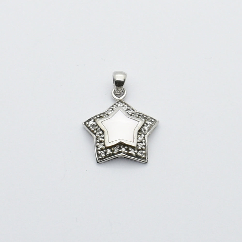 Sterling Silver Star Pendant With Mother Of Pearl And Cubic Zirconia Stones.