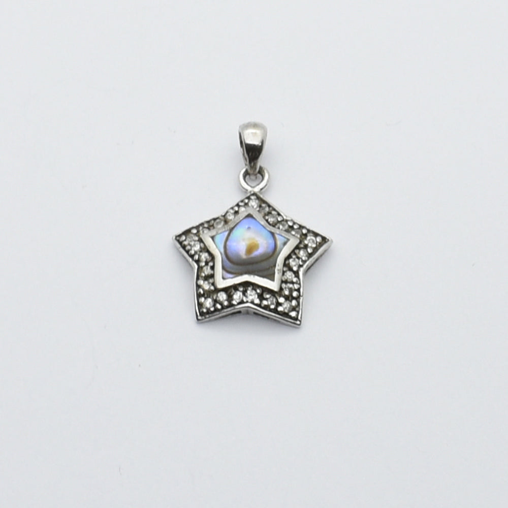 Sterling Silver Star Pendant With Mother Of Pearl And Cubic Zirconia Stones.