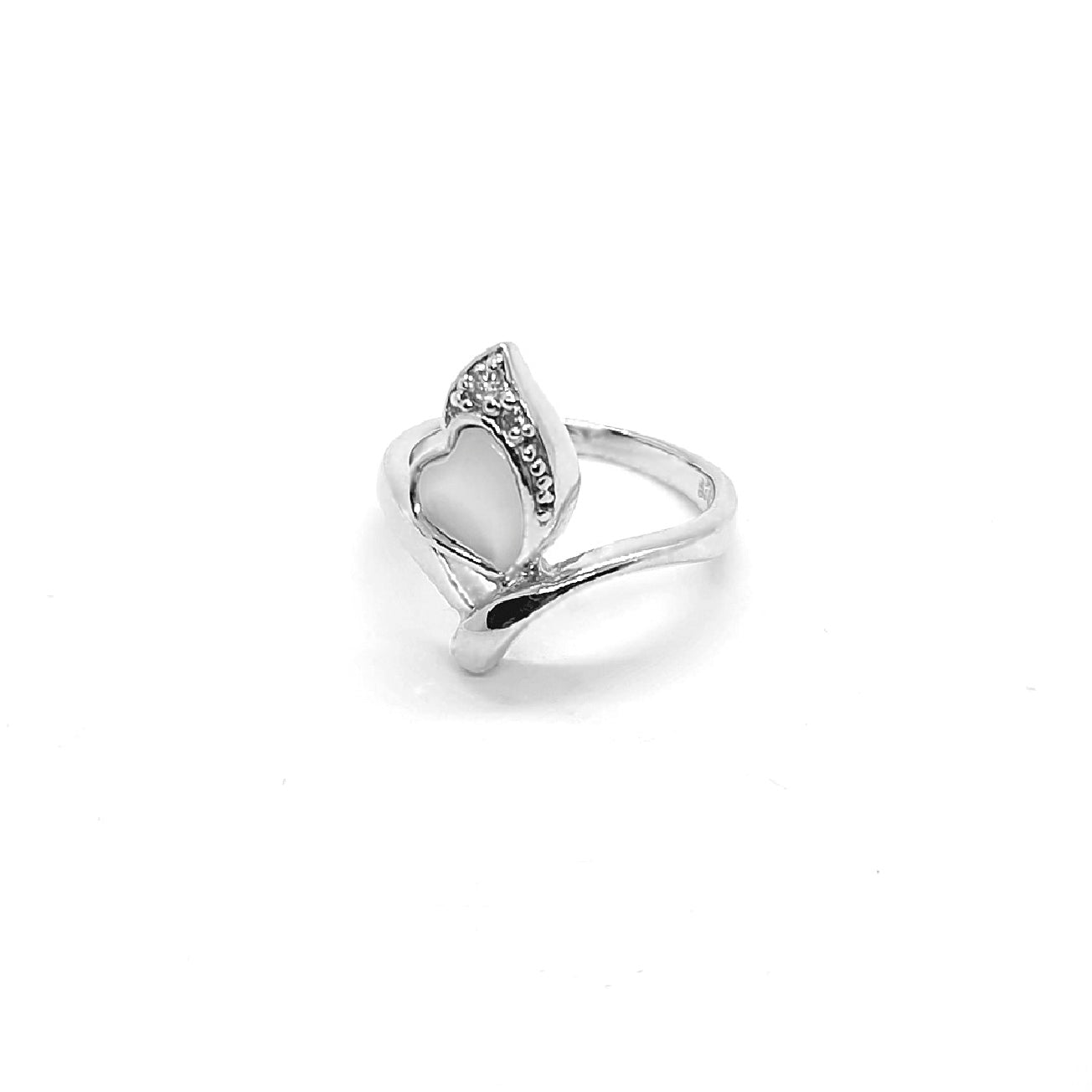 Sterling Silver Ring with Heart Mother-of-Pearl & Cubic Zirconia