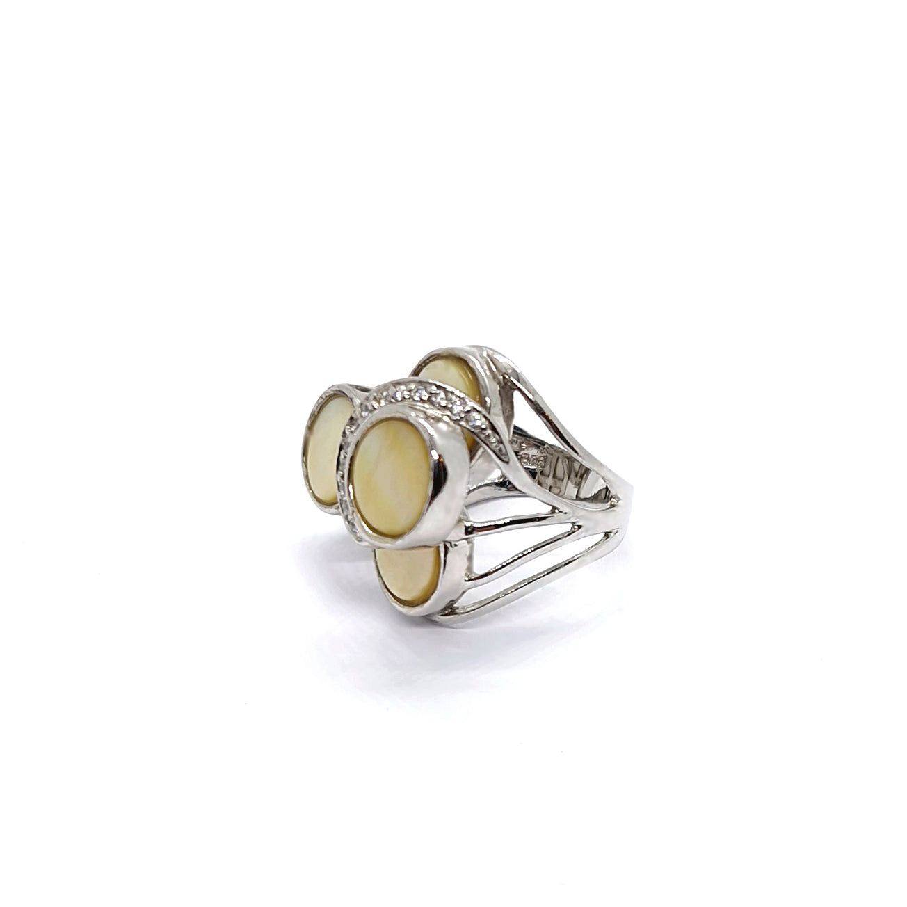 Unique Mother-of-Pearl & Cubic Zirconia Sterling Silver Ring