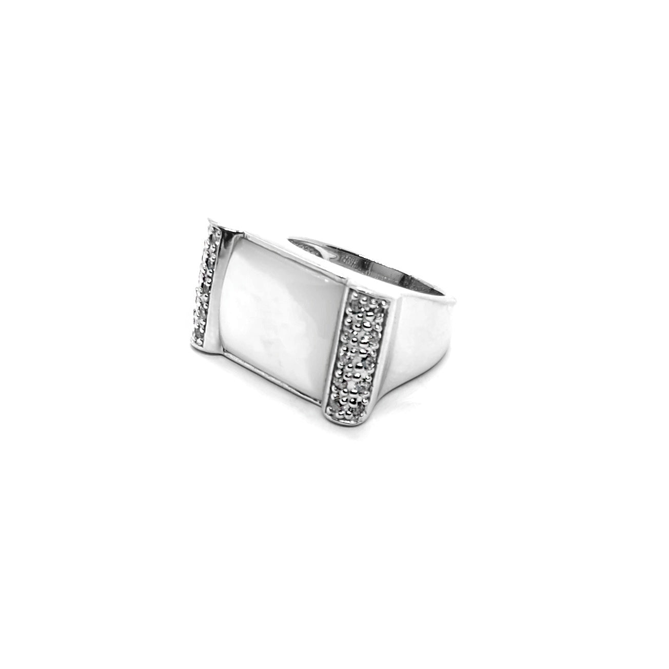 Sterling Silver Ring with Mother-of-Pearl & Pave CZ