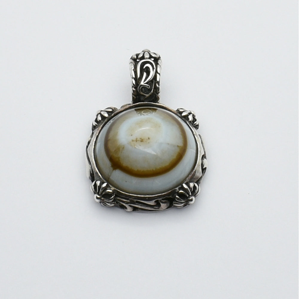 Classic Vintage Silver Black and White Shiva Eye Agate Pendant