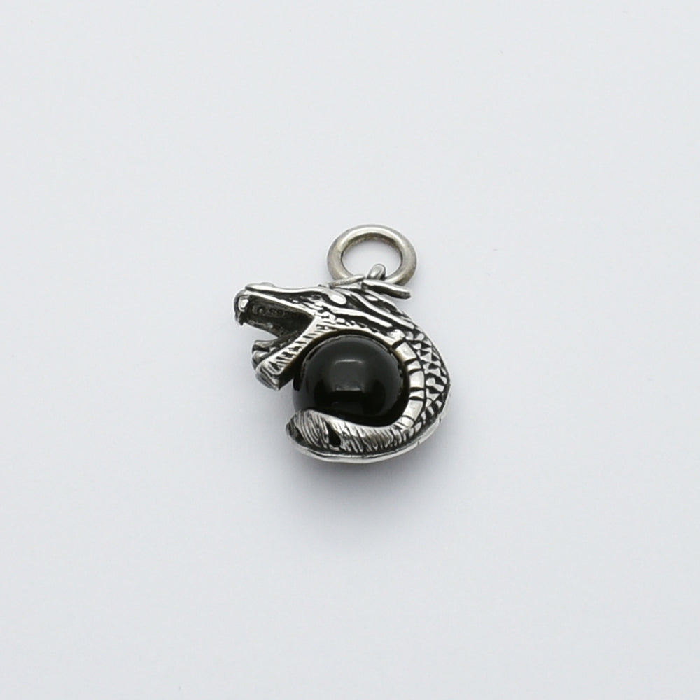 Vintage Silver Dragon Clutching Carnelian / Onyx Sphere Pendant