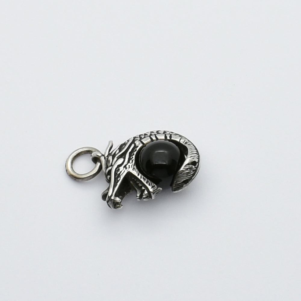 Vintage Silver Dragon Clutching Carnelian / Onyx Sphere Pendant