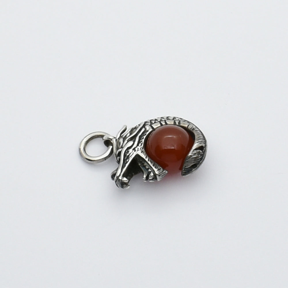 Vintage Silver Dragon Clutching Carnelian / Onyx Sphere Pendant