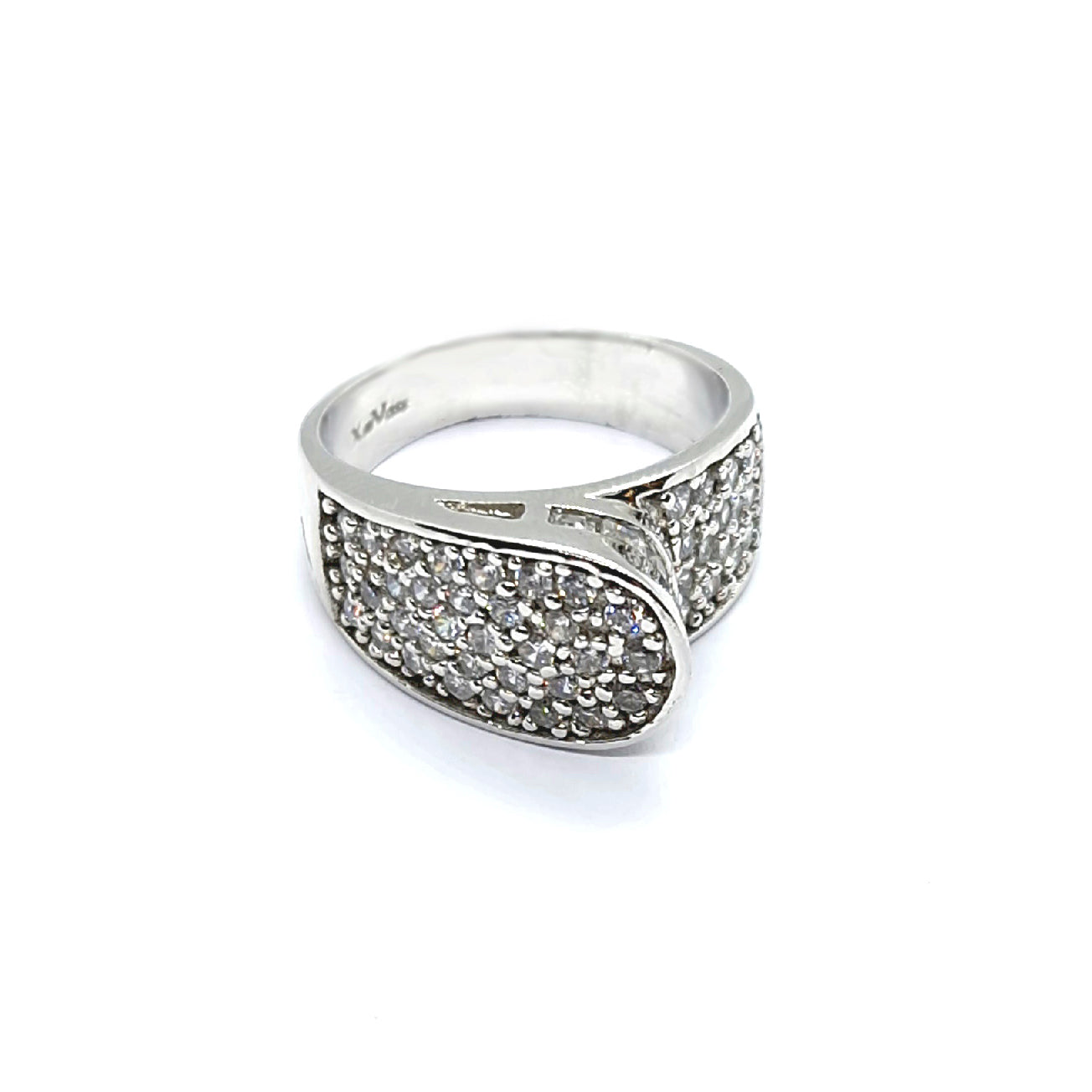 Sculpted Sparkle: Sterling Silver Pavé Cubic Zirconia Statement Ring
