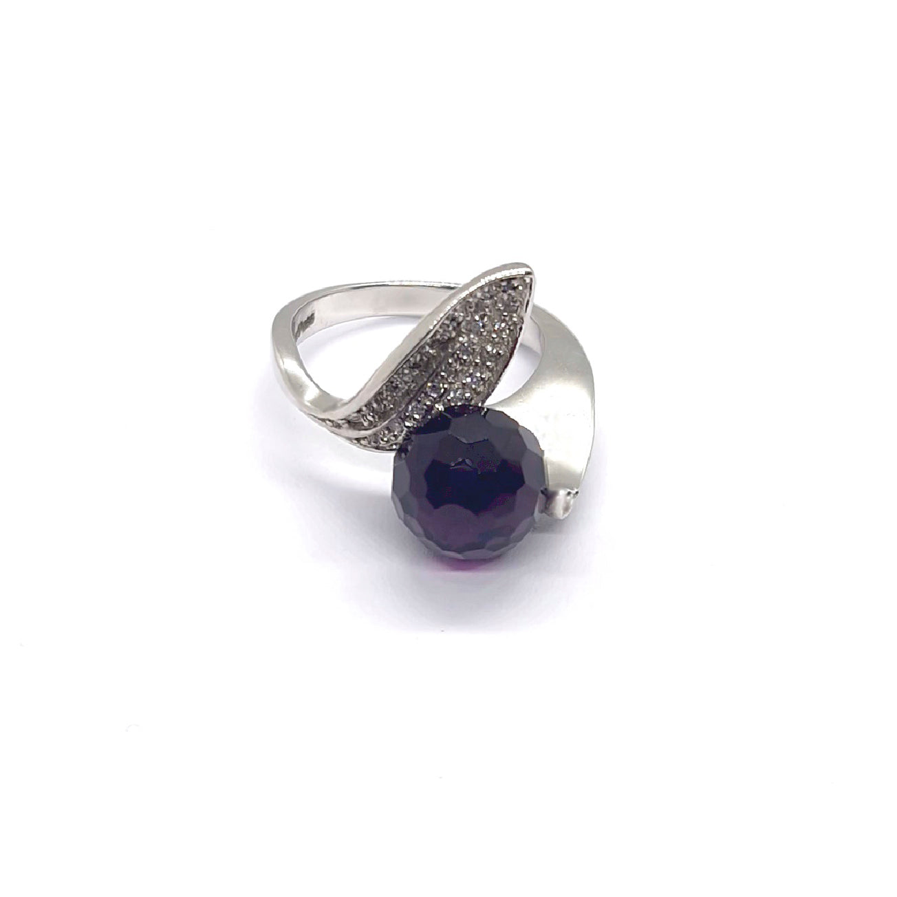 Sterling Silver Ring with Purple Amethyst & Pave Accents