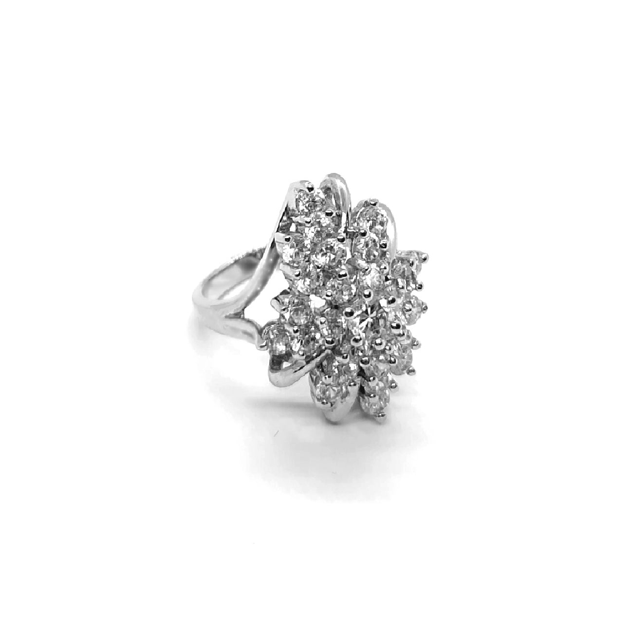 Dazzling Bloom: Sterling Silver CZ Cluster Ring