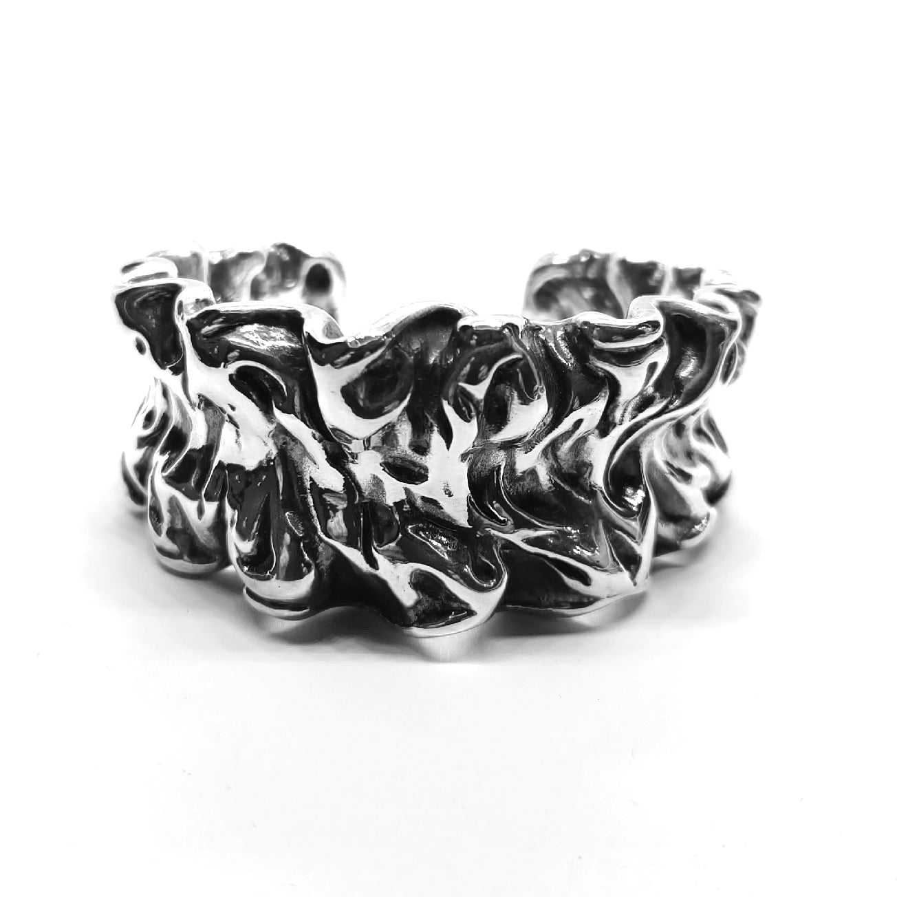 Unique Sterling Silver Bold Crinkled Texture Cuff Bracelet