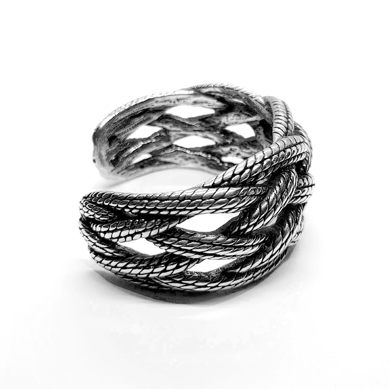 Braided Bold Sterling Silver Cuff Bracelet - Rope Design