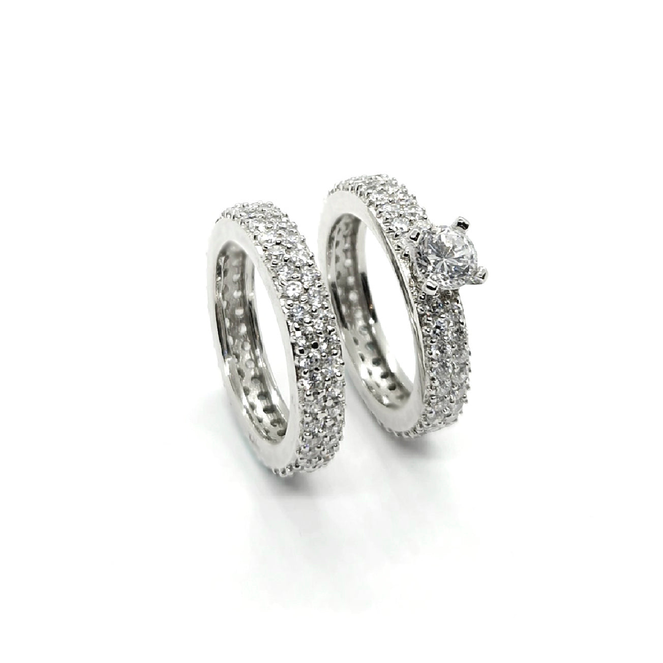 Sparkling Sterling Silver Pavé Twin Ring Duo