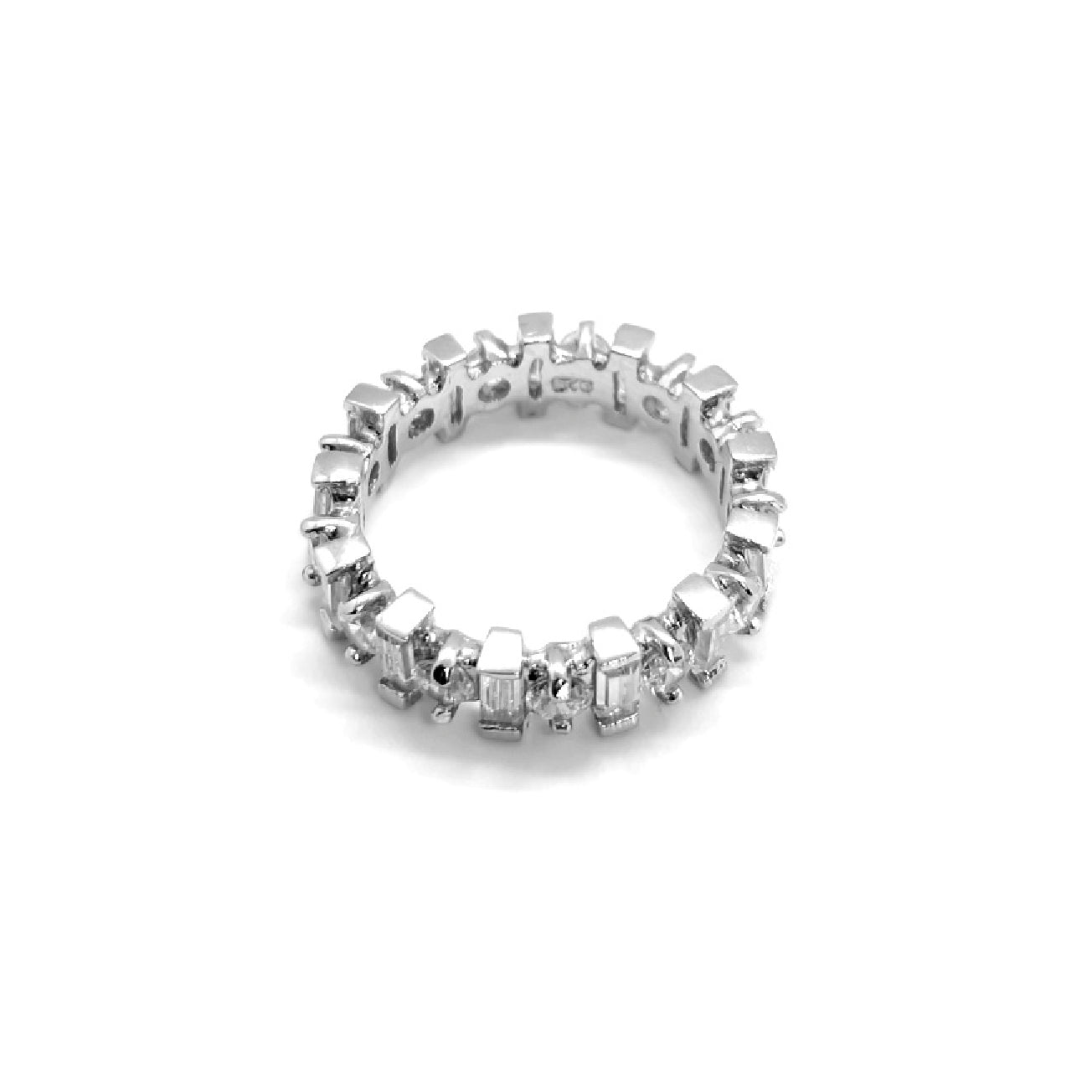 Sterling Silver Baguette & Round CZ Eternity Ring