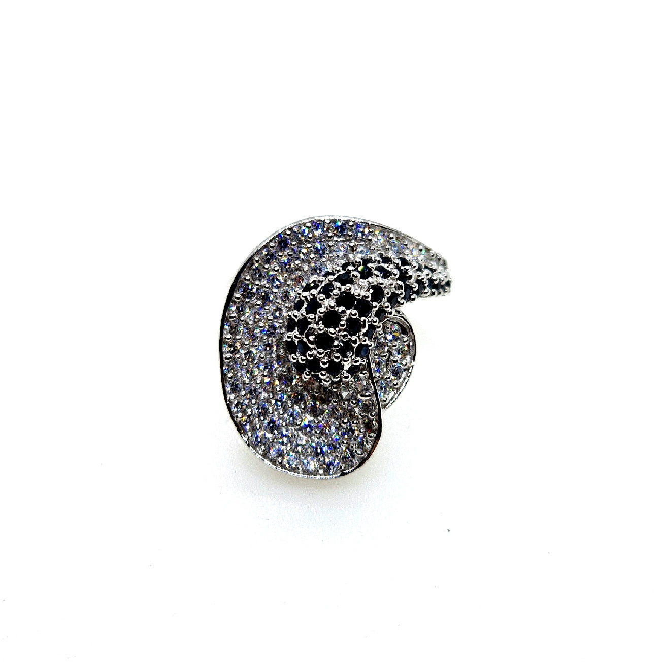 Striking Modern Art Deco Sterling Silver Ring with Sparkling Black & White CZ Accents