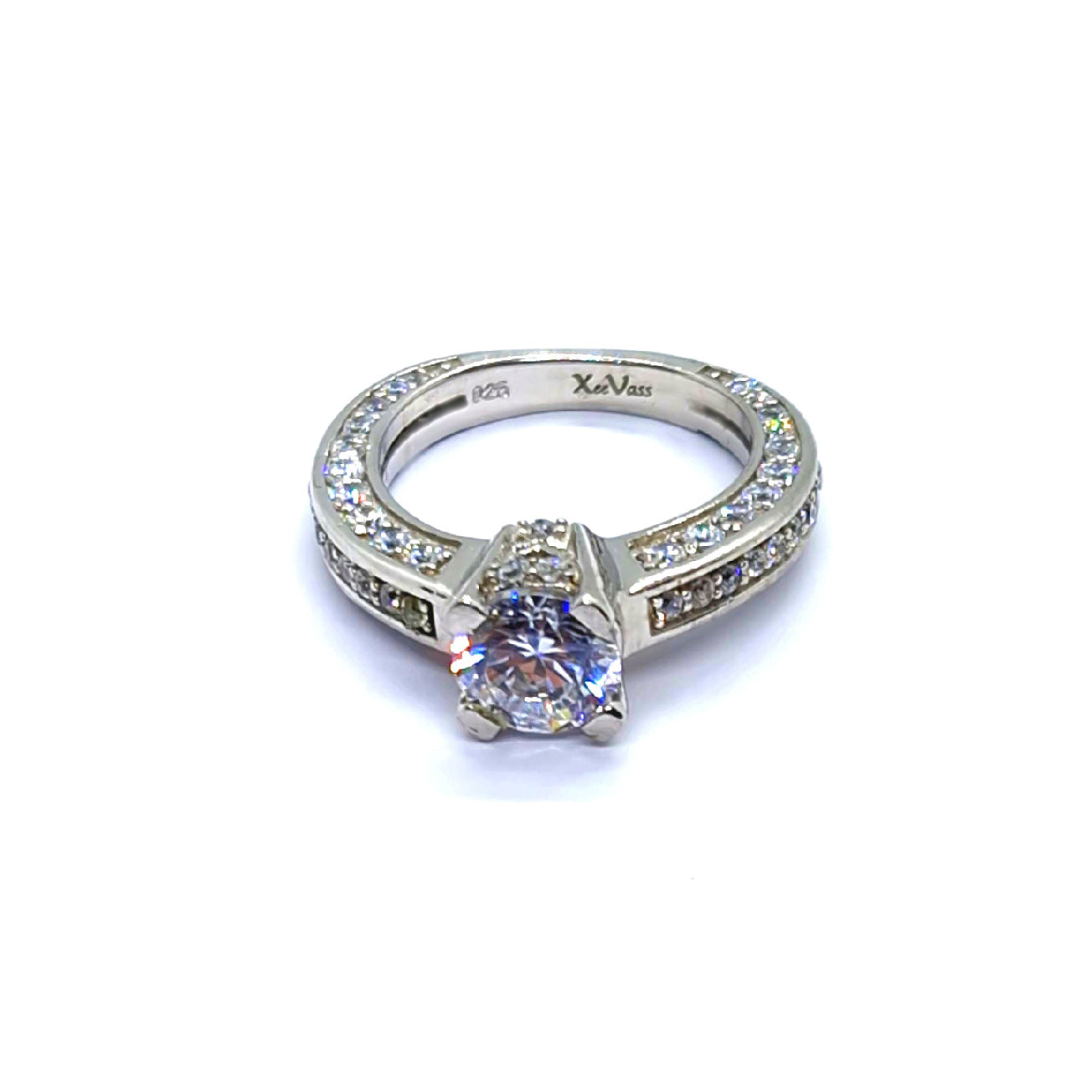 Sterling Silver Split Shank Engagement Ring with Round Cut CZ
