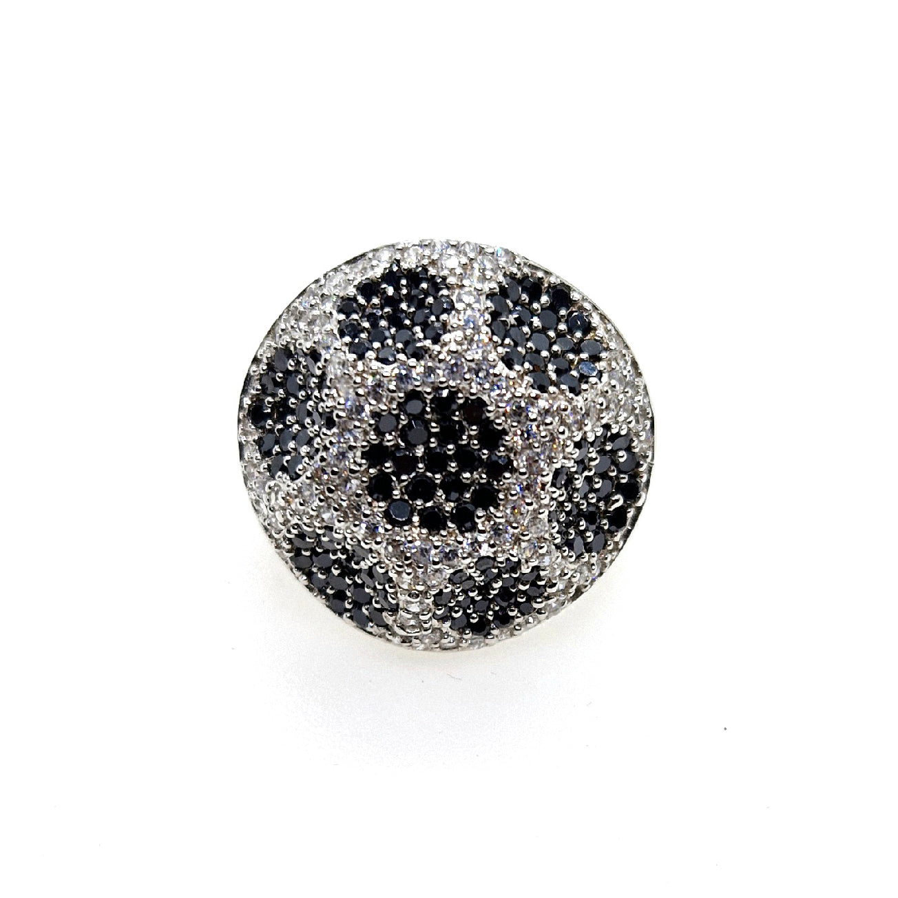 Dazzling Dome Sterling Silver Ring With Black & White CZ