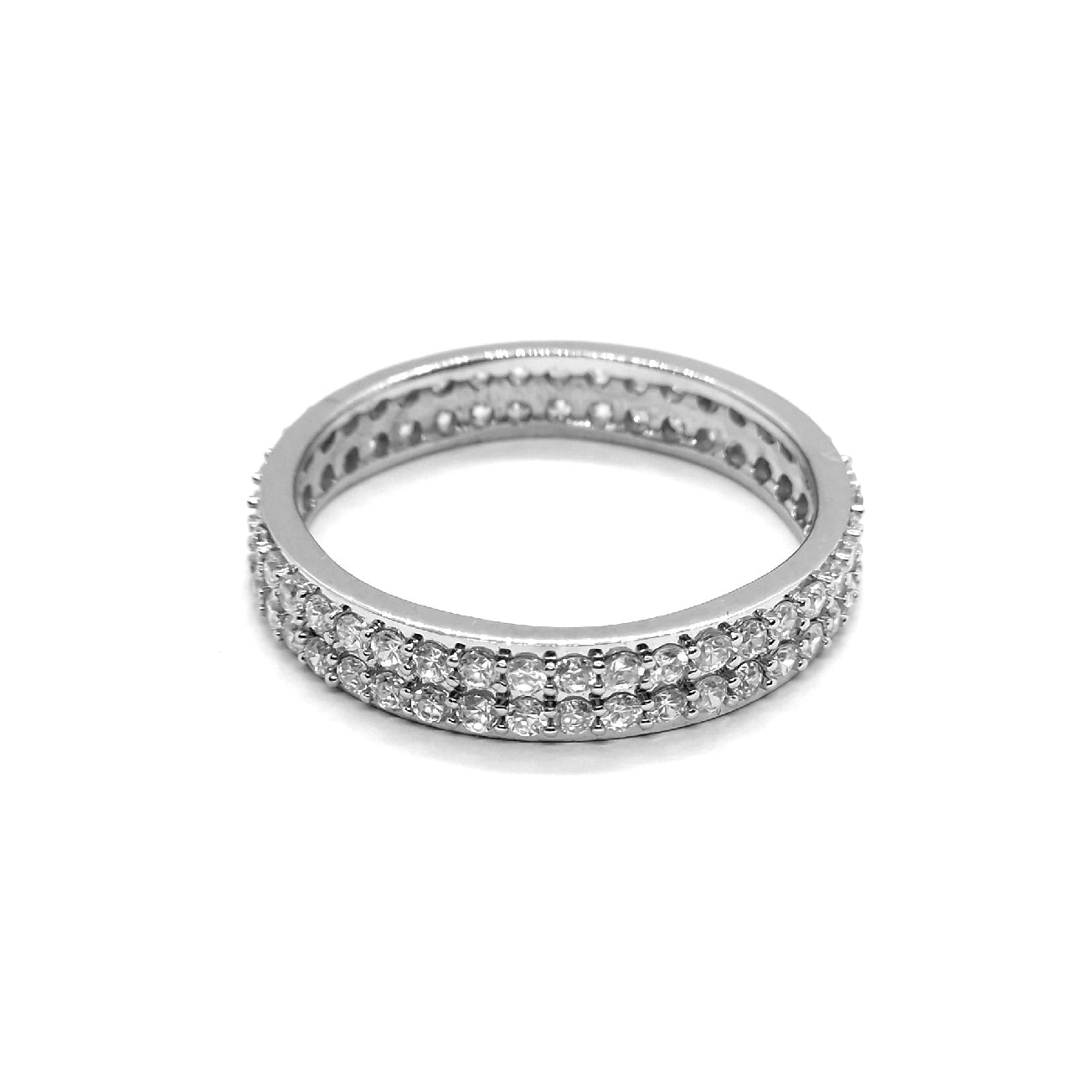 Elegant Double Row Cubic Zirconia Eternity Band Ring in Sterling Silver