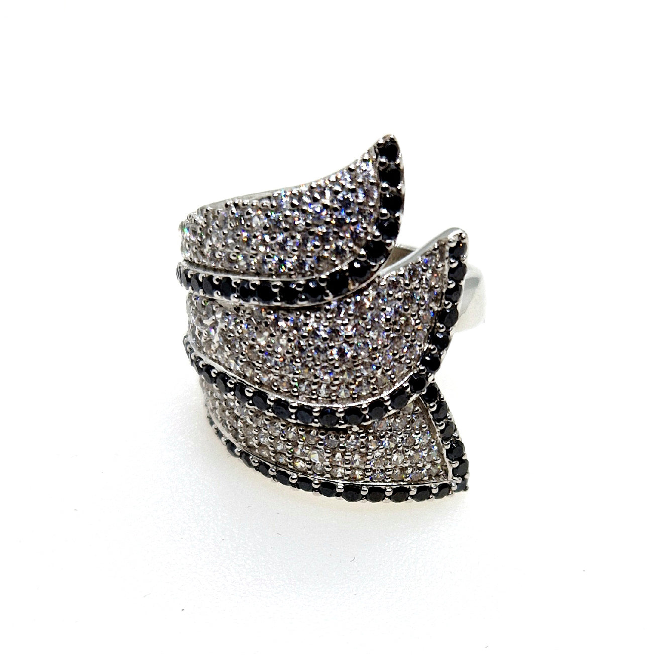 Bold Sterling Silver Ring with Black & White CZ Sparkle