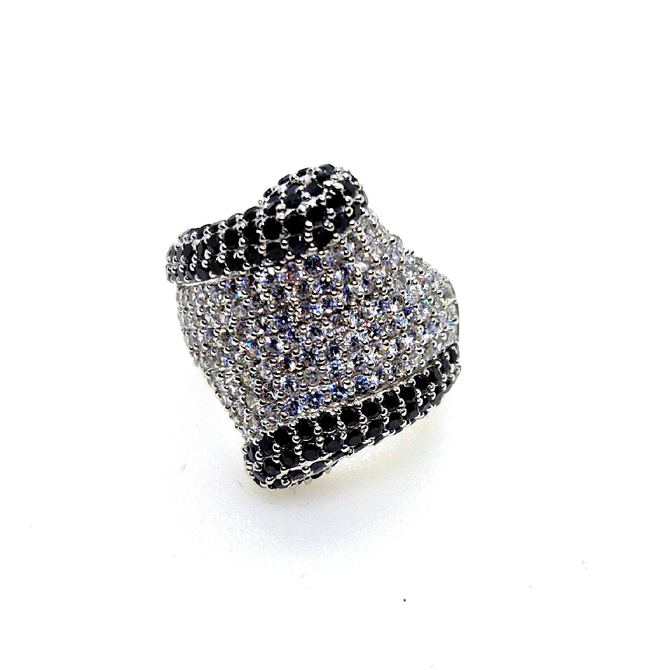 Elegant Sterling Silver Ring With Black & White CZ