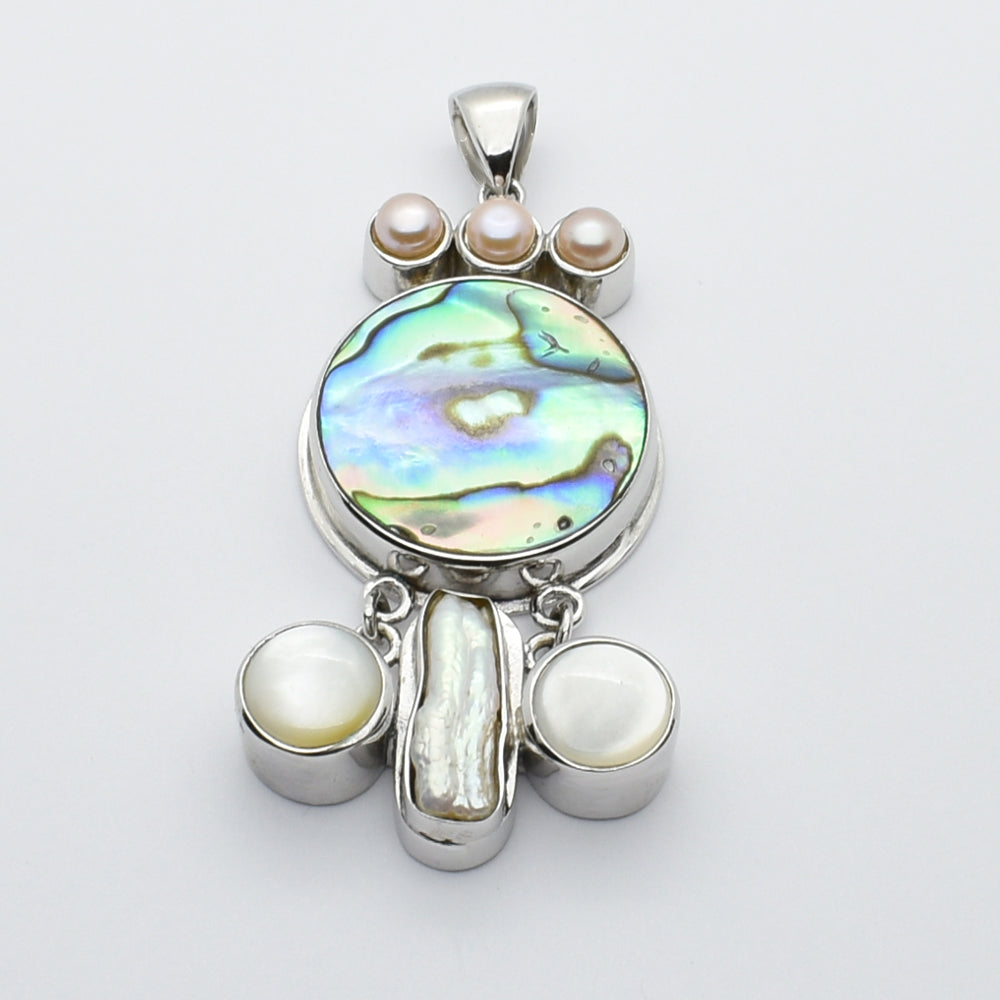 Handcrafted Abalone & Pearl Sterling Silver Pendant – Unique Luxury Jewelry