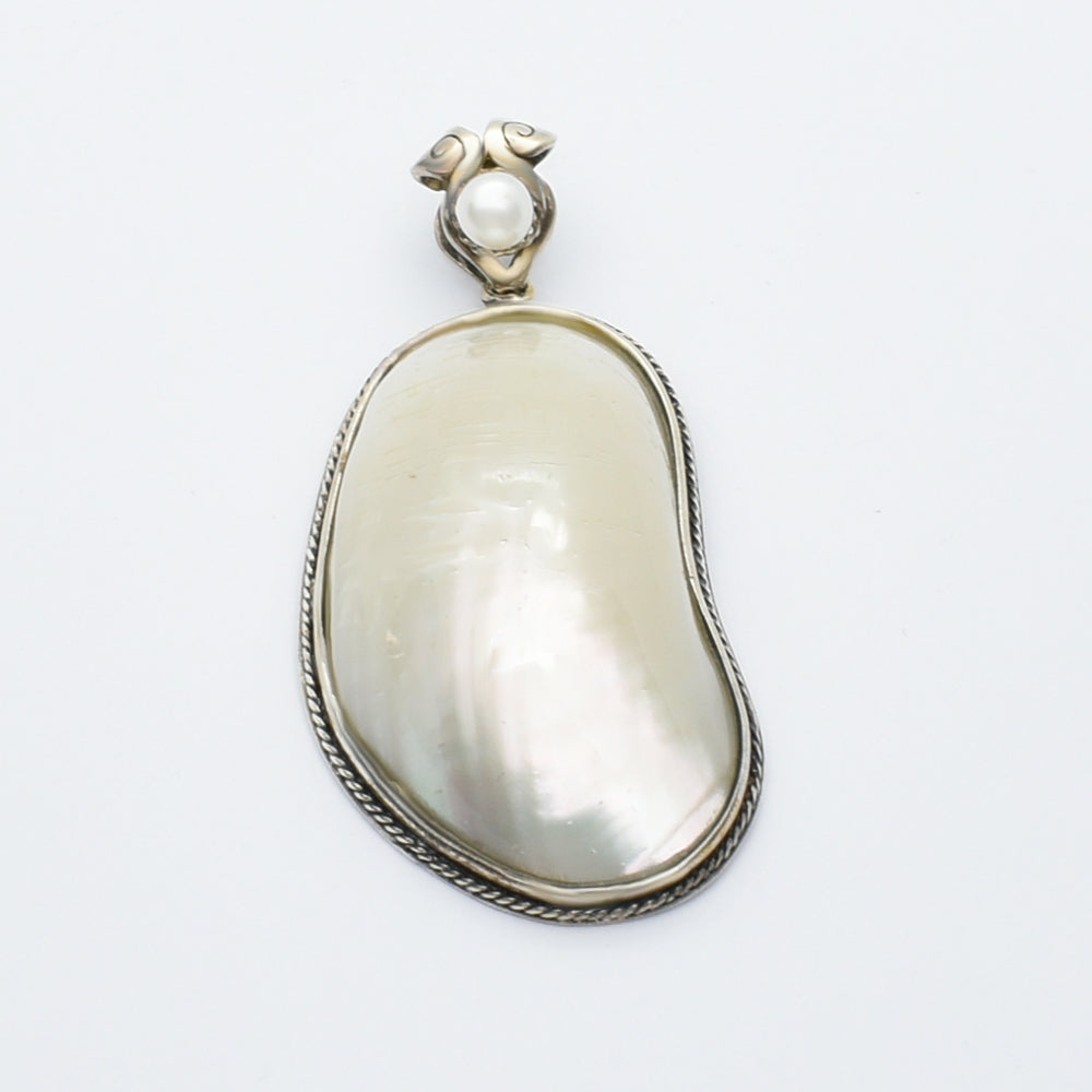Mother-of-Pearl Sterling Silver Pendant with Pearl Accent