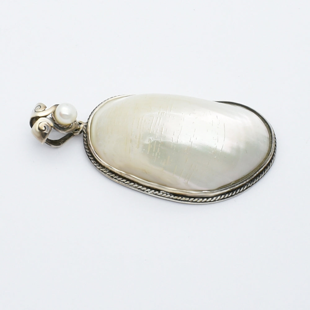 Mother-of-Pearl Sterling Silver Pendant with Pearl Accent