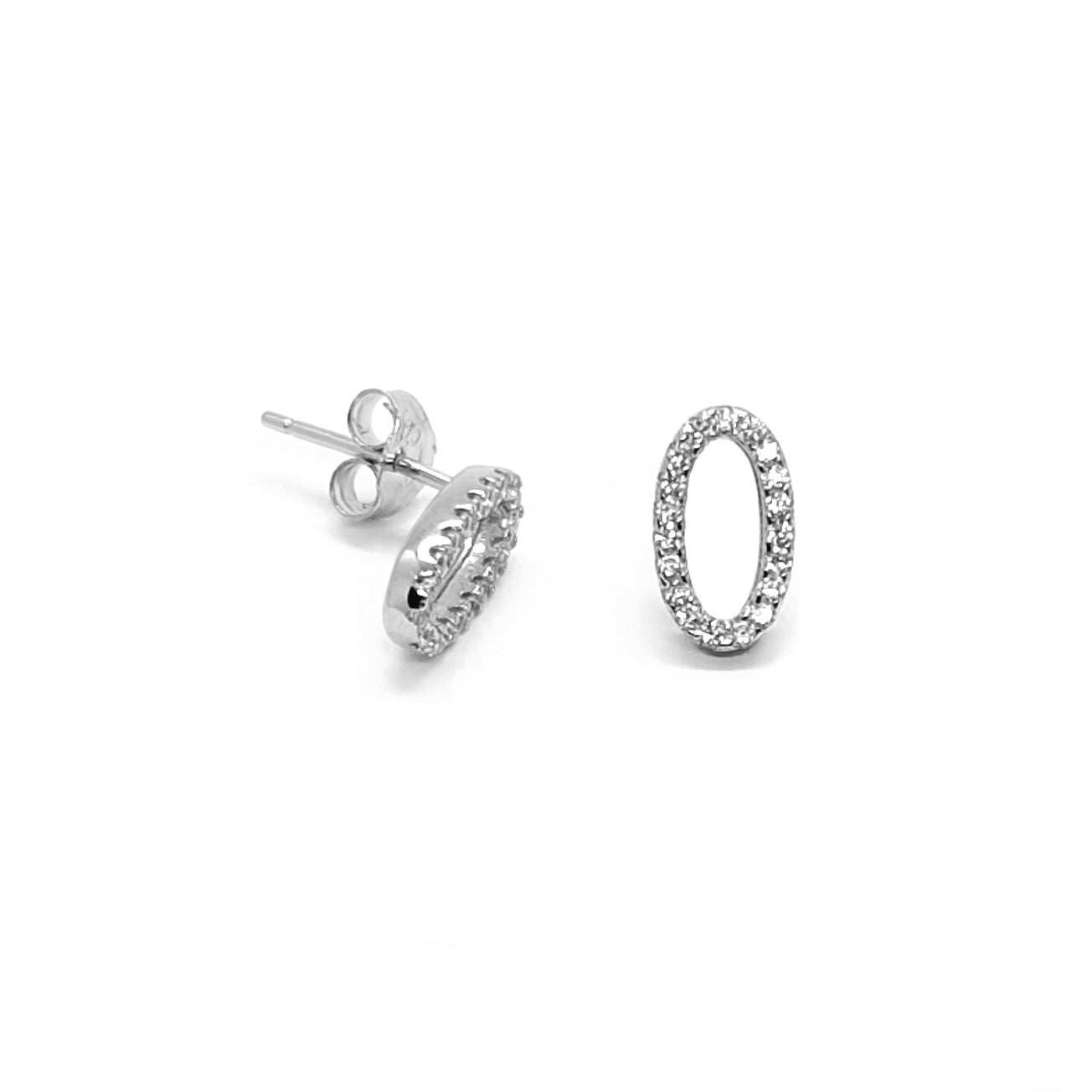Sparkling Oval Outline Sterling Silver Stud Earrings