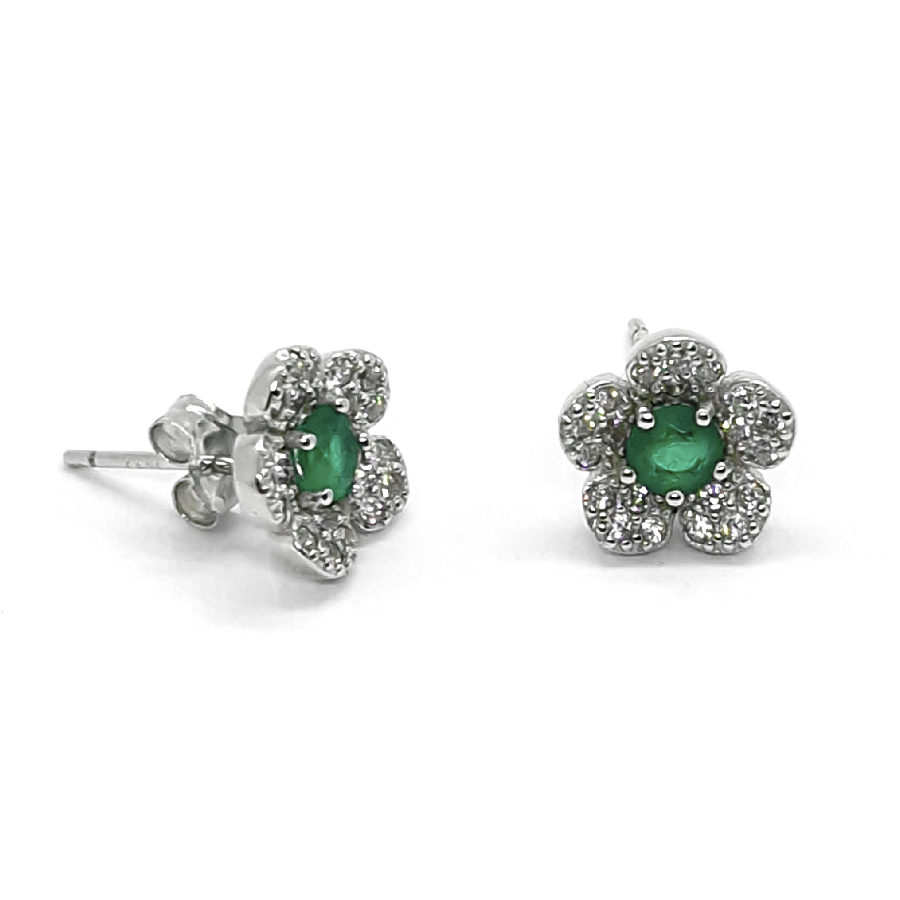 Green CZ Bloom Sterling Silver Stud Earrings