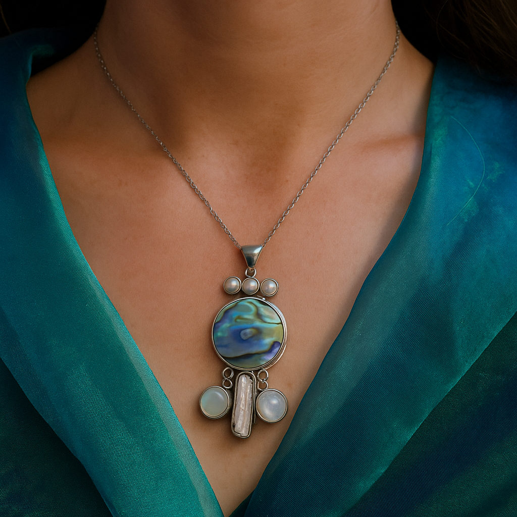 Handcrafted Abalone & Pearl Sterling Silver Pendant – Unique Luxury Jewelry
