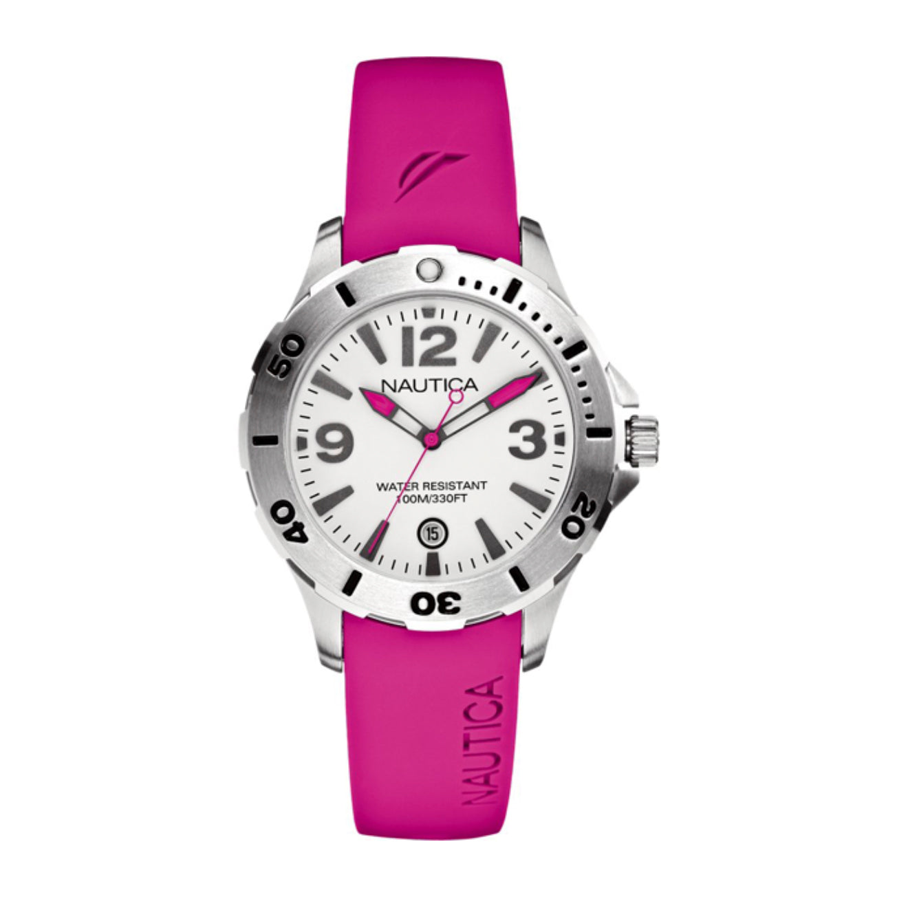 NAUTICA A11552M White Dial Fuchsia Resin Ladies Watch.