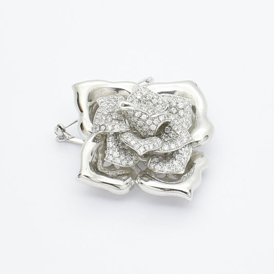 Sterling Silver Rose Flower Brooch.