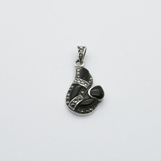 Vintage Silver Pendant With Black Onyx Heart And Marcasite Stones.