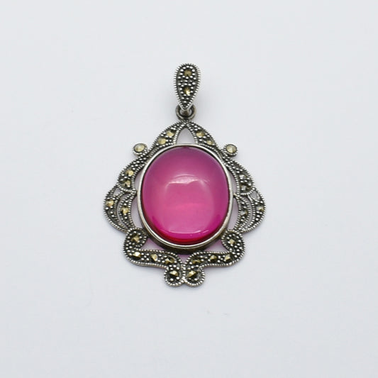 Vintage Silver Pendant With Marcasite And Garnet Stones.