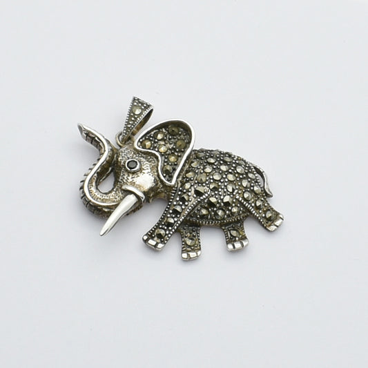 Vintage Silver Marcasite Elephant Pendant