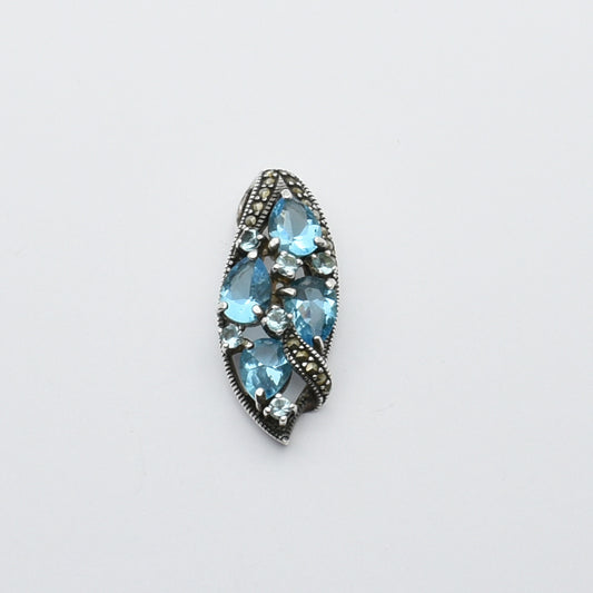 Vintage Silver Pink Or Blue Topaz & Marcasite Pendant