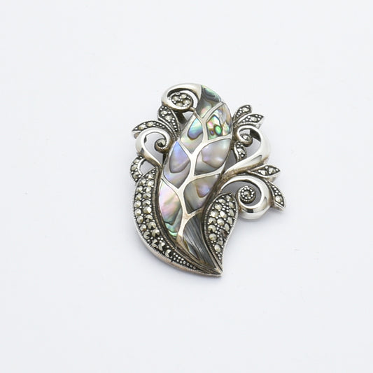 Vintage Silver Abalone & Marcasite Convertible Brooch/Pendant