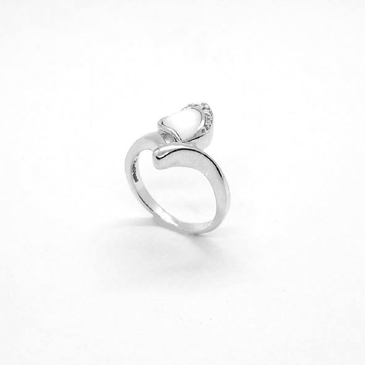 Sterling Silver Ring with Heart Mother-of-Pearl & Cubic Zirconia