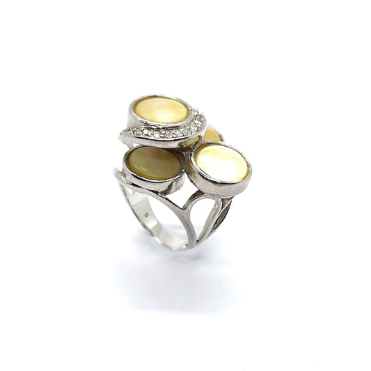 Unique Mother-of-Pearl & Cubic Zirconia Sterling Silver Ring