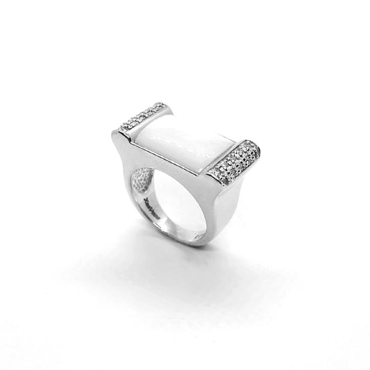 Sterling Silver Ring with Mother-of-Pearl & Pave CZ