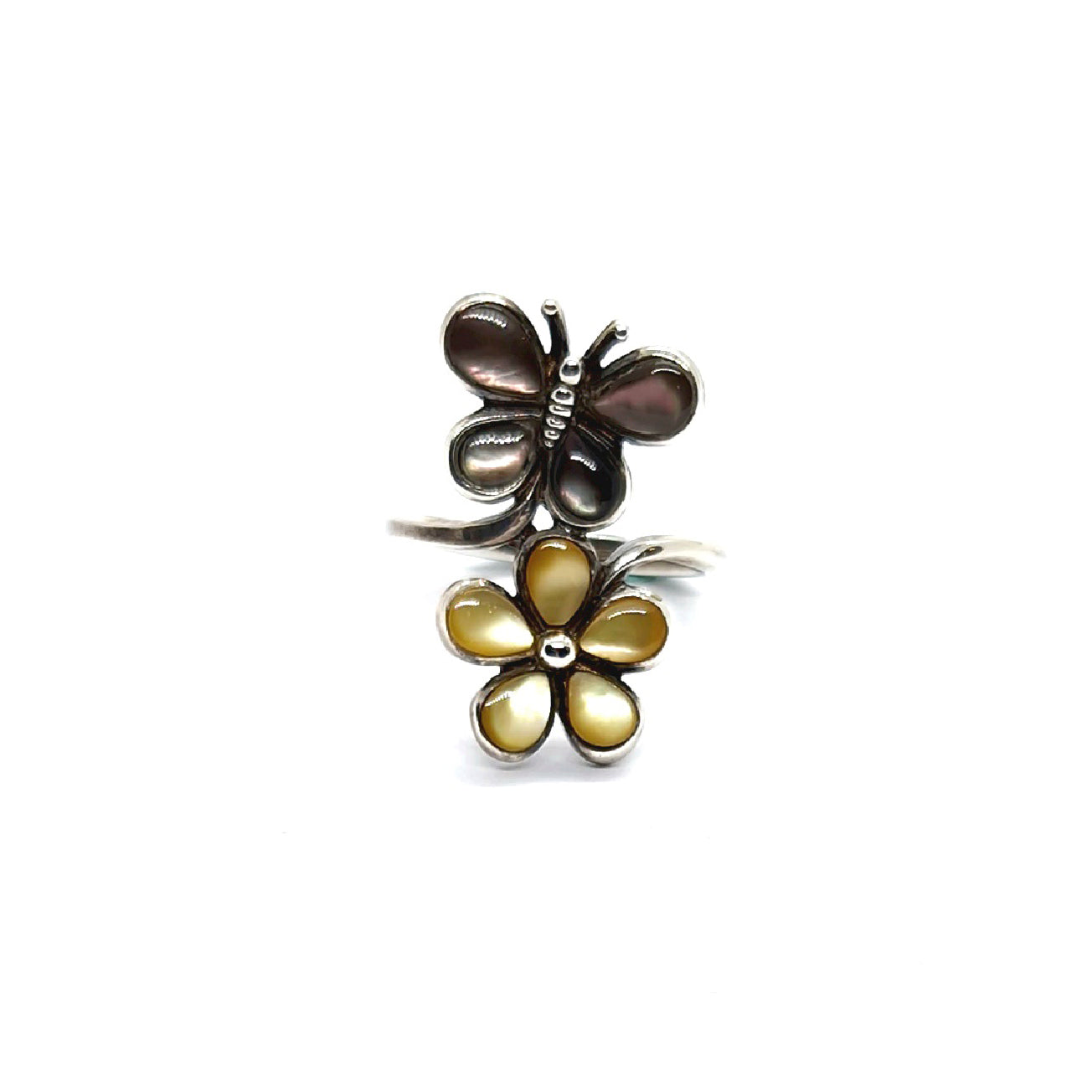 Butterfly Bloom: Sterling Silver Mother-of-Pearl Flower Ring (Multiple Color Options)