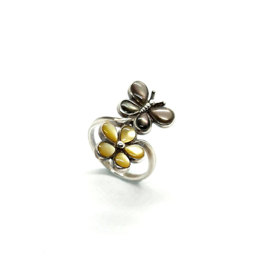 Butterfly Bloom: Sterling Silver Mother-of-Pearl Flower Ring (Multiple Color Options)