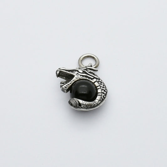 Vintage Silver Dragon Clutching Carnelian / Onyx Sphere Pendant