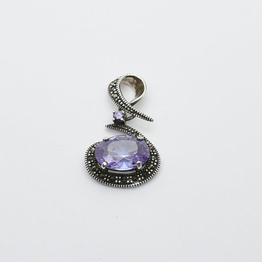 Vintage Silver Amethyst & Marcasite Pendant