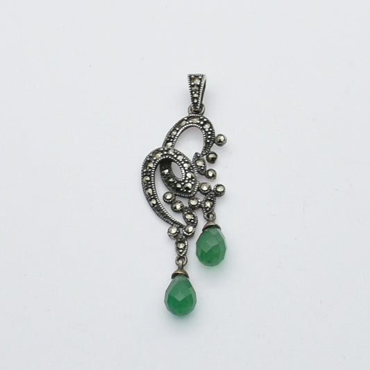 Vintage Silver Pendant With Marcasite And Agate Gemstones.