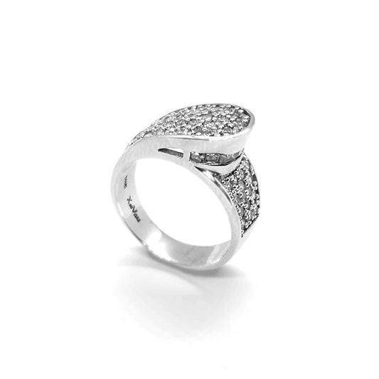 Sculpted Sparkle: Sterling Silver Pavé Cubic Zirconia Statement Ring