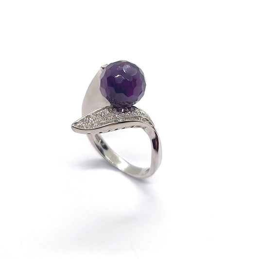 Sterling Silver Ring with Purple Amethyst & Pave Accents