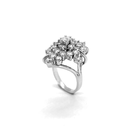 Dazzling Bloom: Sterling Silver CZ Cluster Ring