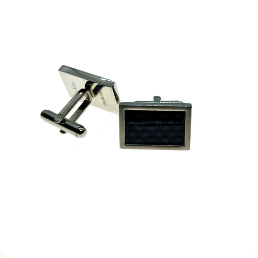 Stainless Steel Rectangle Black Carbon Fiber Men Cufflinks.