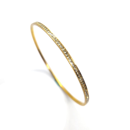 Gold-Plated Stainless Steel Bangle Bracelet with Crystals