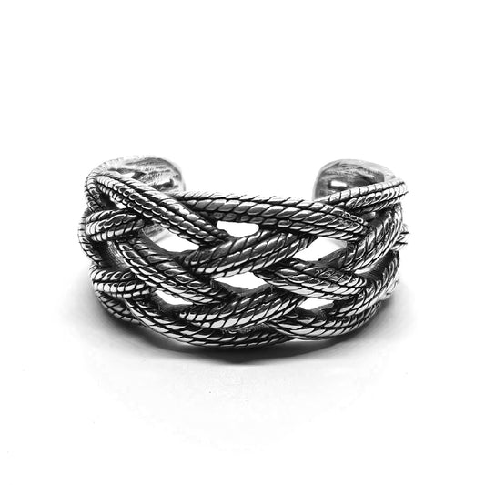 Braided Bold Sterling Silver Cuff Bracelet - Rope Design