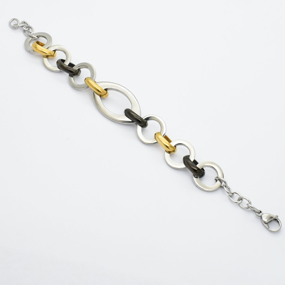Tri-Tone Link Stainless Steel Bracelet